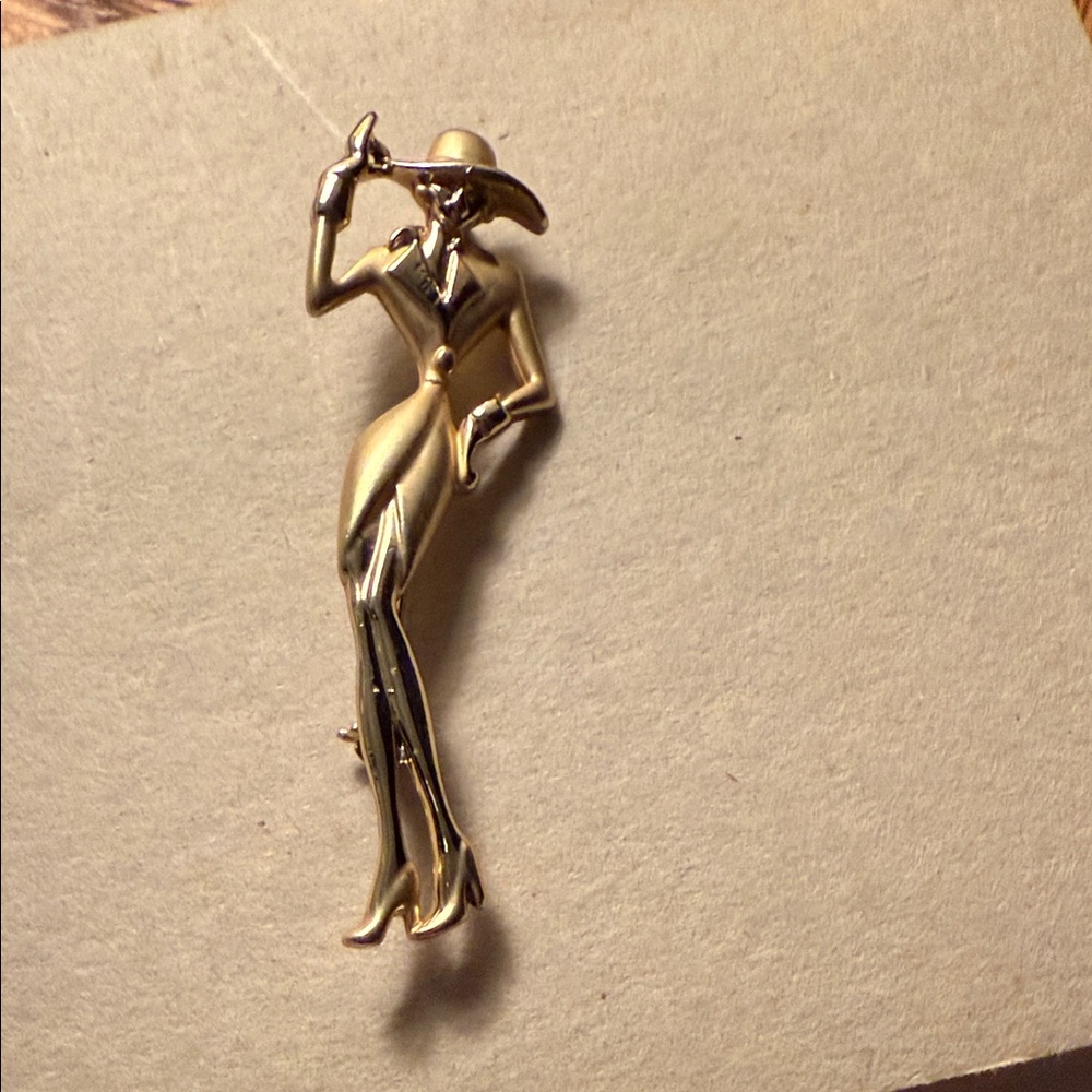 Chic Gold-Toned Woman Brooch